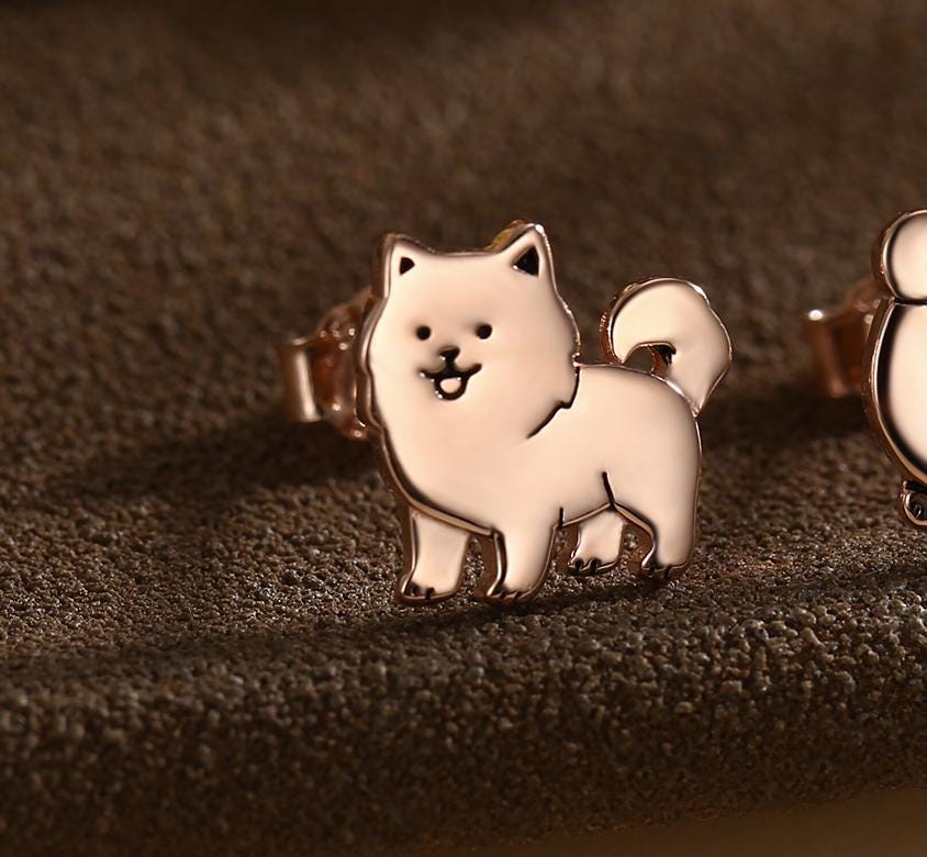 Pomeranian Dog Sterling Silver Stud Earrings, Silver or Gold or Rose Gold Finish, Small Spitz Dog Earrings, Silver Dog Earrings