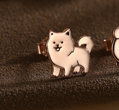 Pomeranian Dog Sterling Silver Stud Earrings, Silver or Gold or Rose Gold Finish, Small Spitz Dog Earrings, Silver Dog Earrings