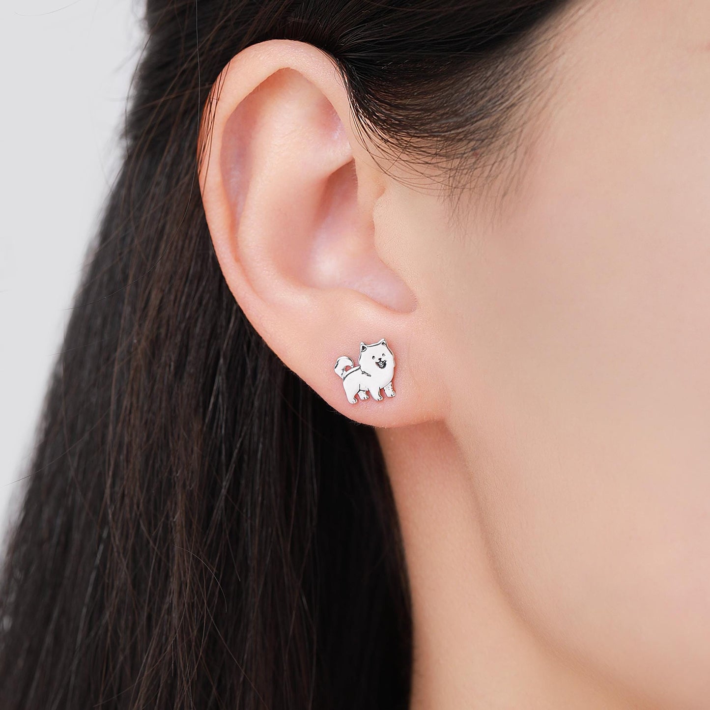 Pomeranian Dog Sterling Silver Stud Earrings, Silver or Gold or Rose Gold Finish, Small Spitz Dog Earrings, Silver Dog Earrings