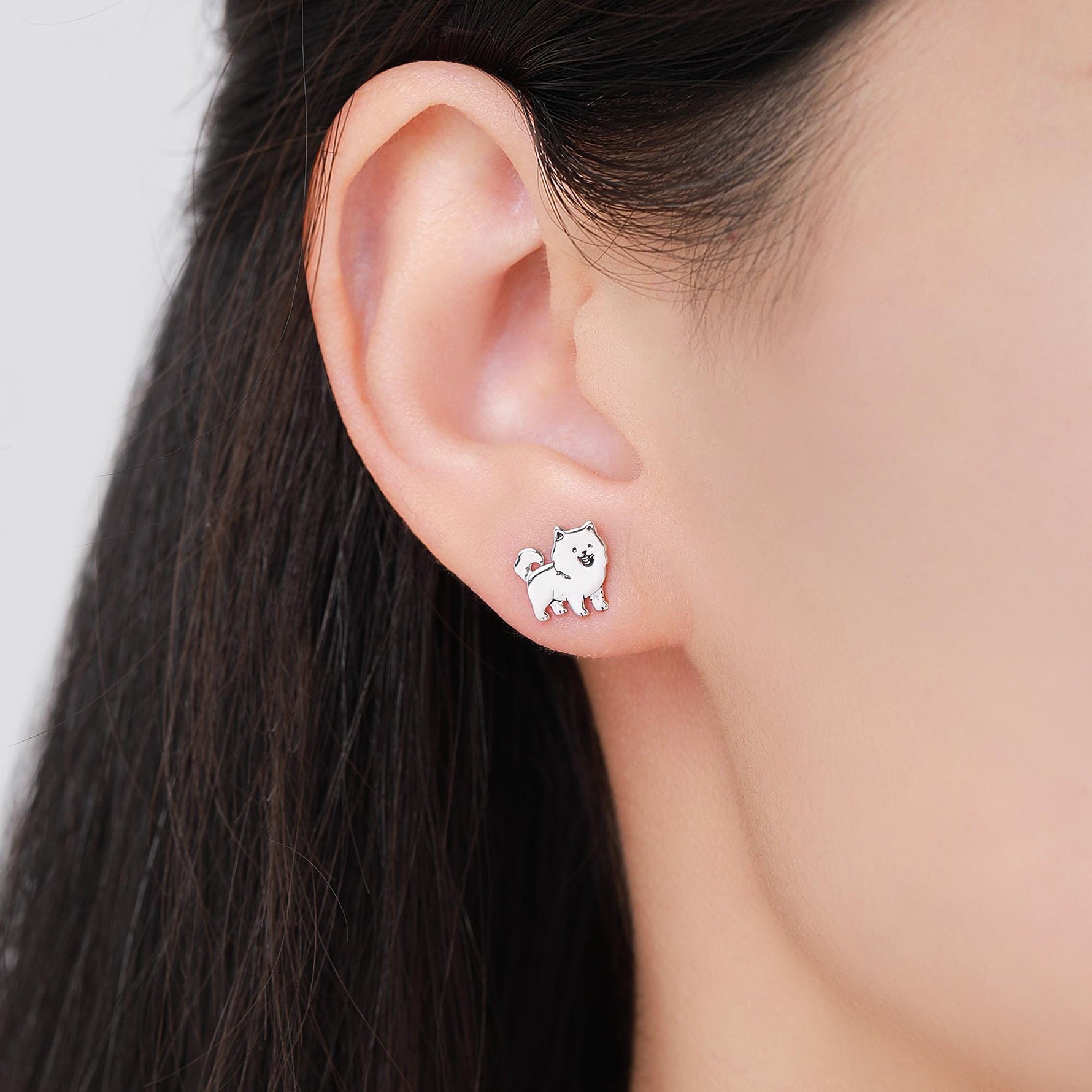Pomeranian Dog Sterling Silver Stud Earrings, Silver or Gold or Rose Gold Finish, Small Spitz Dog Earrings, Silver Dog Earrings