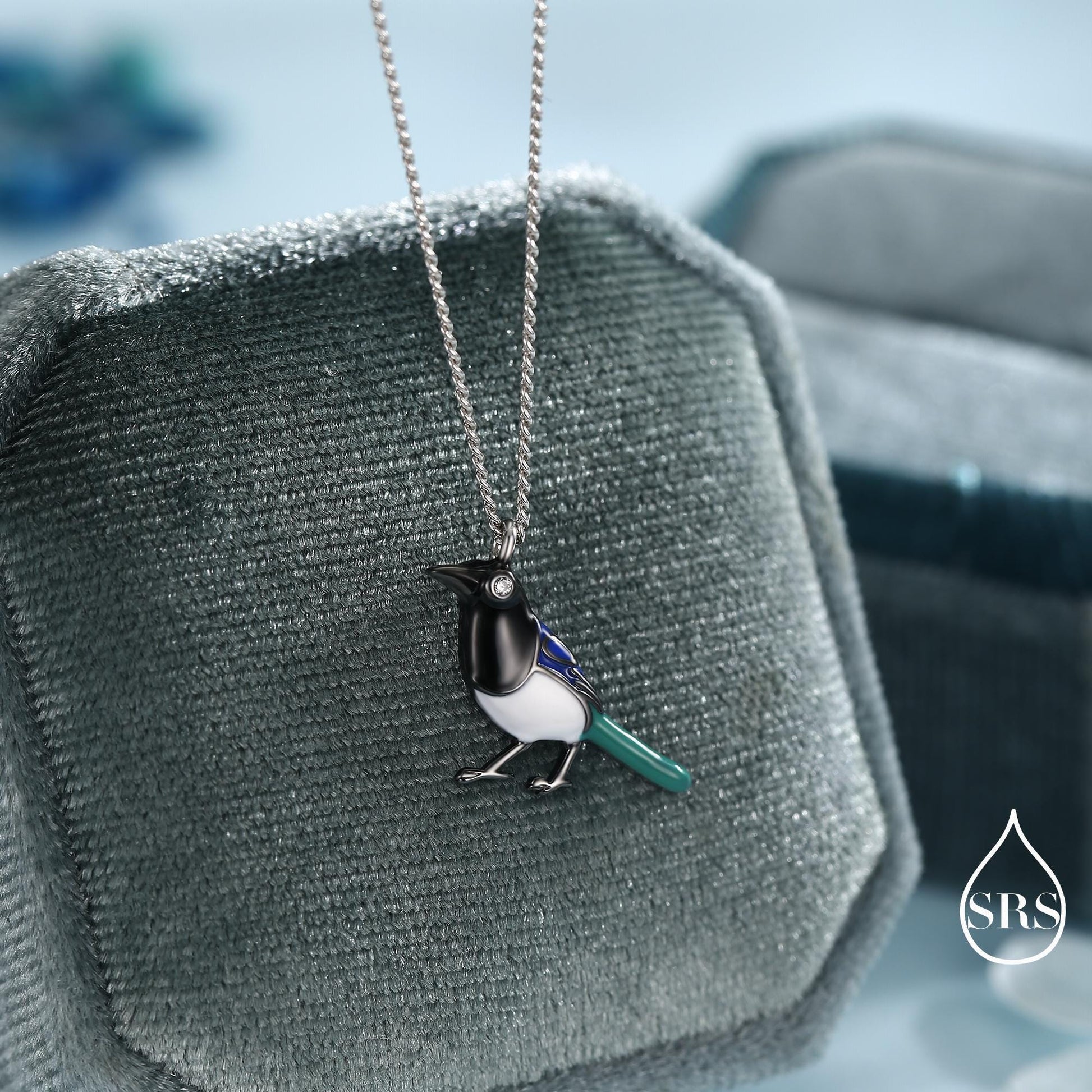 Magpie Pendant Necklace in Sterling Silver, Black Rhodium Coated Pendant, Cute Magpie Necklace, Bird Necklace, Nature Inspired