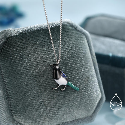 Magpie Pendant Necklace in Sterling Silver, Black Rhodium Coated Pendant, Cute Magpie Necklace, Bird Necklace, Nature Inspired