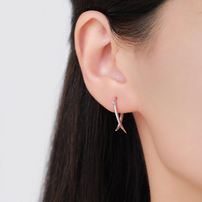 Minimalist Sterling Silver Tusks Hoop Earrings, Silver or Gold or Rose Gold Finish, Geometric Cross Over Large hoops, Subtle Statement Hoops