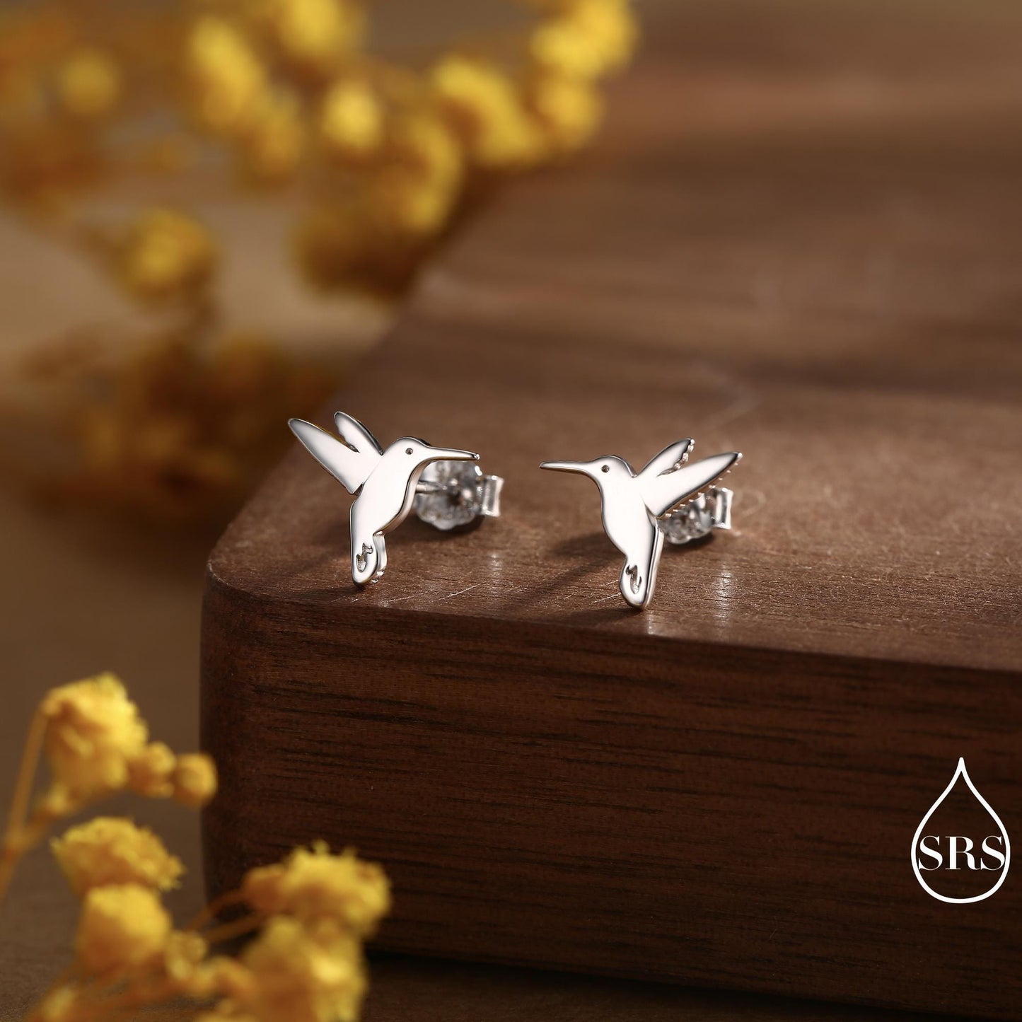 Hummingbird Stud Earrings in Sterling Silver, Silver or Gold, Flying Bird Earrings, Nature Inspired Animal Earrings