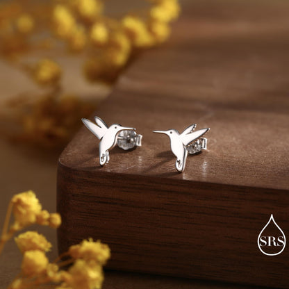 Hummingbird Stud Earrings in Sterling Silver, Silver or Gold, Flying Bird Earrings, Nature Inspired Animal Earrings