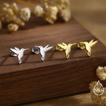 Hummingbird Stud Earrings in Sterling Silver, Silver or Gold, Flying Bird Earrings, Nature Inspired Animal Earrings