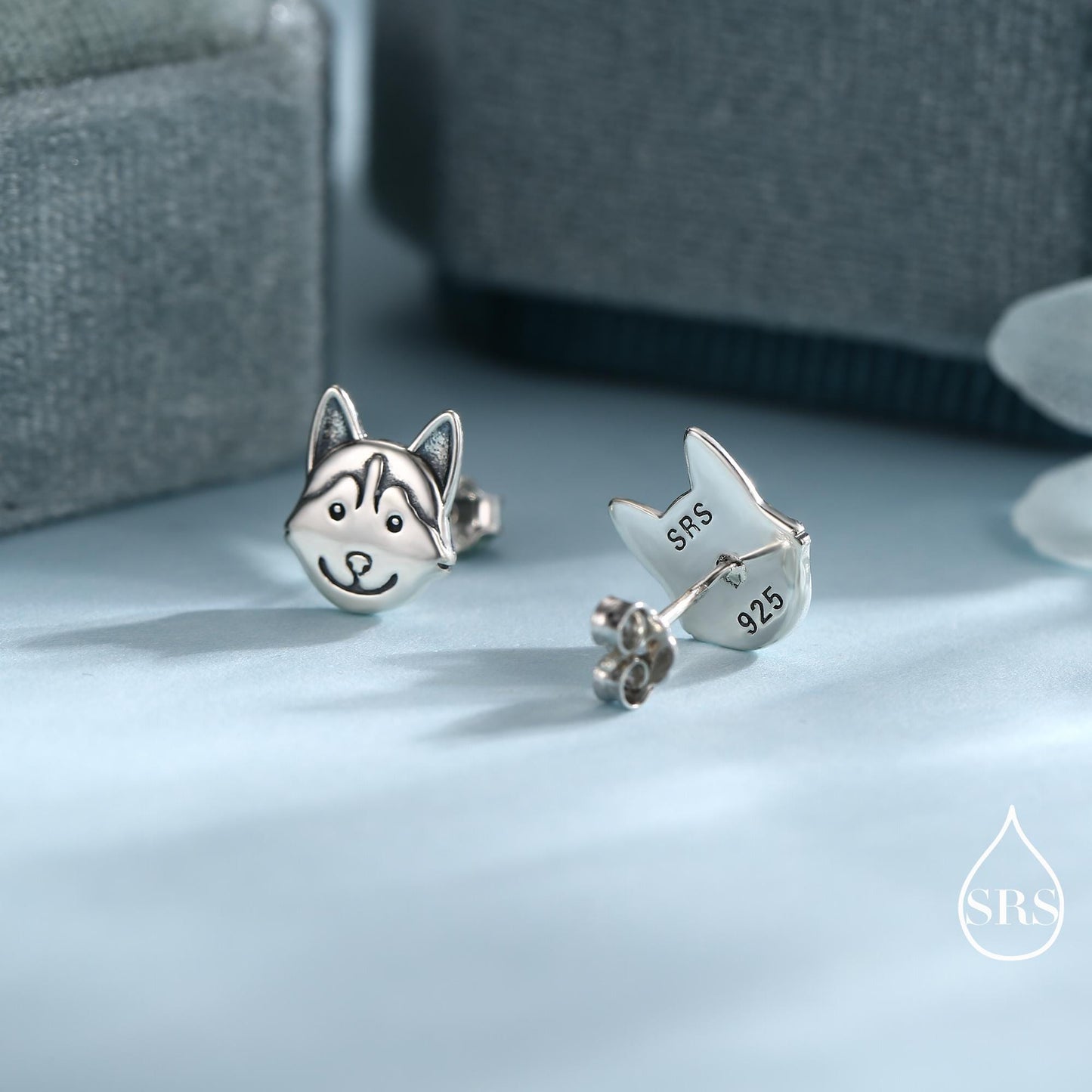 Husky Sterling Silver Stud Earrings, Oxidised Finish Husky Dog Earrings, Pet Lover Gift, Dog Stud Earrings