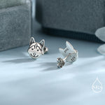 Husky Sterling Silver Stud Earrings, Oxidised Finish Husky Dog Earrings, Pet Lover Gift, Dog Stud Earrings