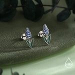 Grape Hyacinth Sterling Silver Stud Earrings, Spring Bloom Flower Earrings, Enamel Hyacinth Earrings
