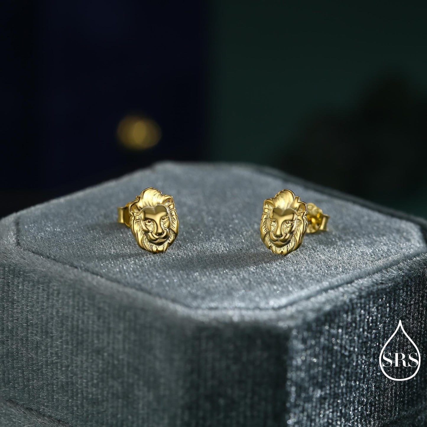 Lion Head Stud Earrings in Sterling Silver, Silver or Gold, Animal Earrings, Nature Inspired