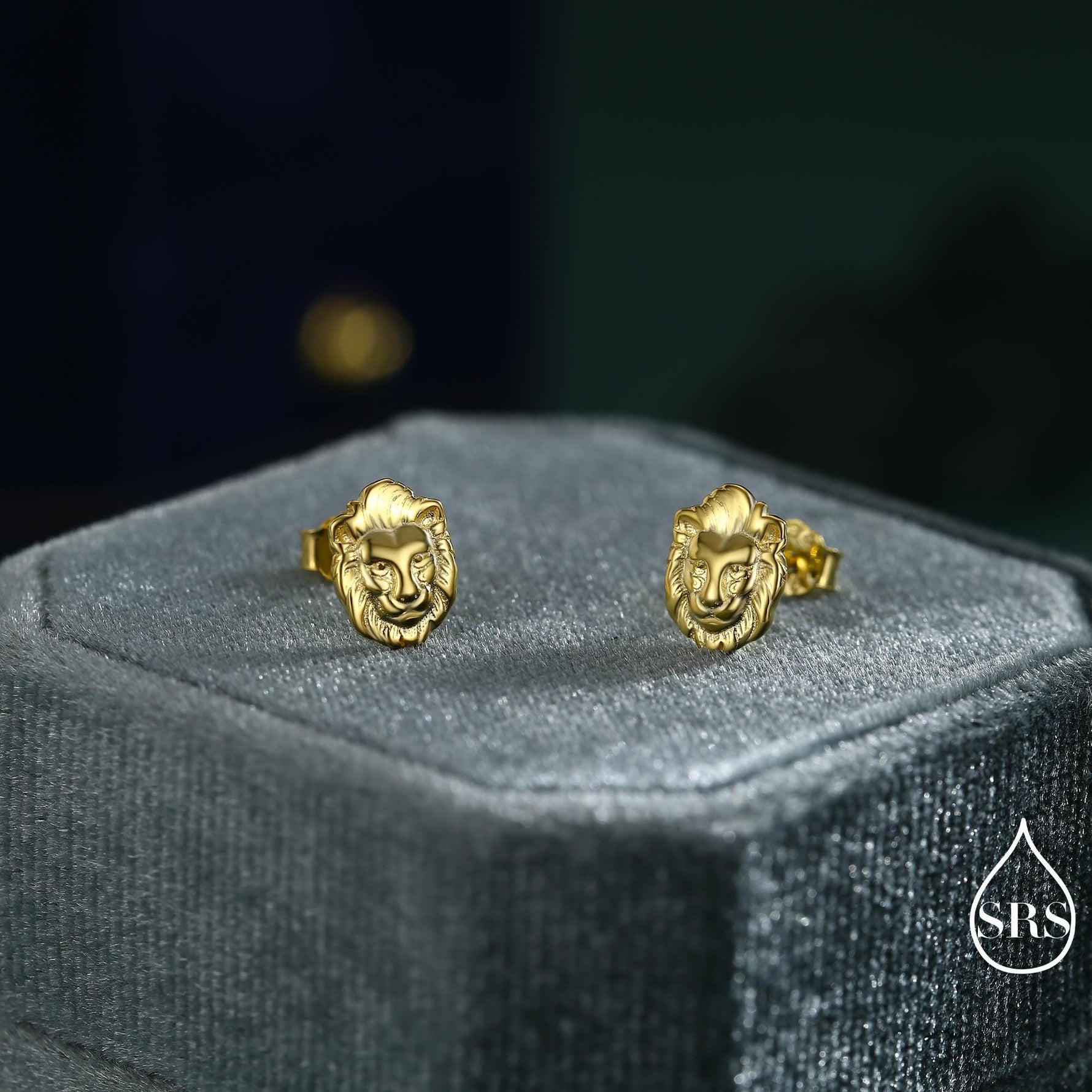 Lion Head Stud Earrings in Sterling Silver, Silver or Gold, Animal Earrings, Nature Inspired