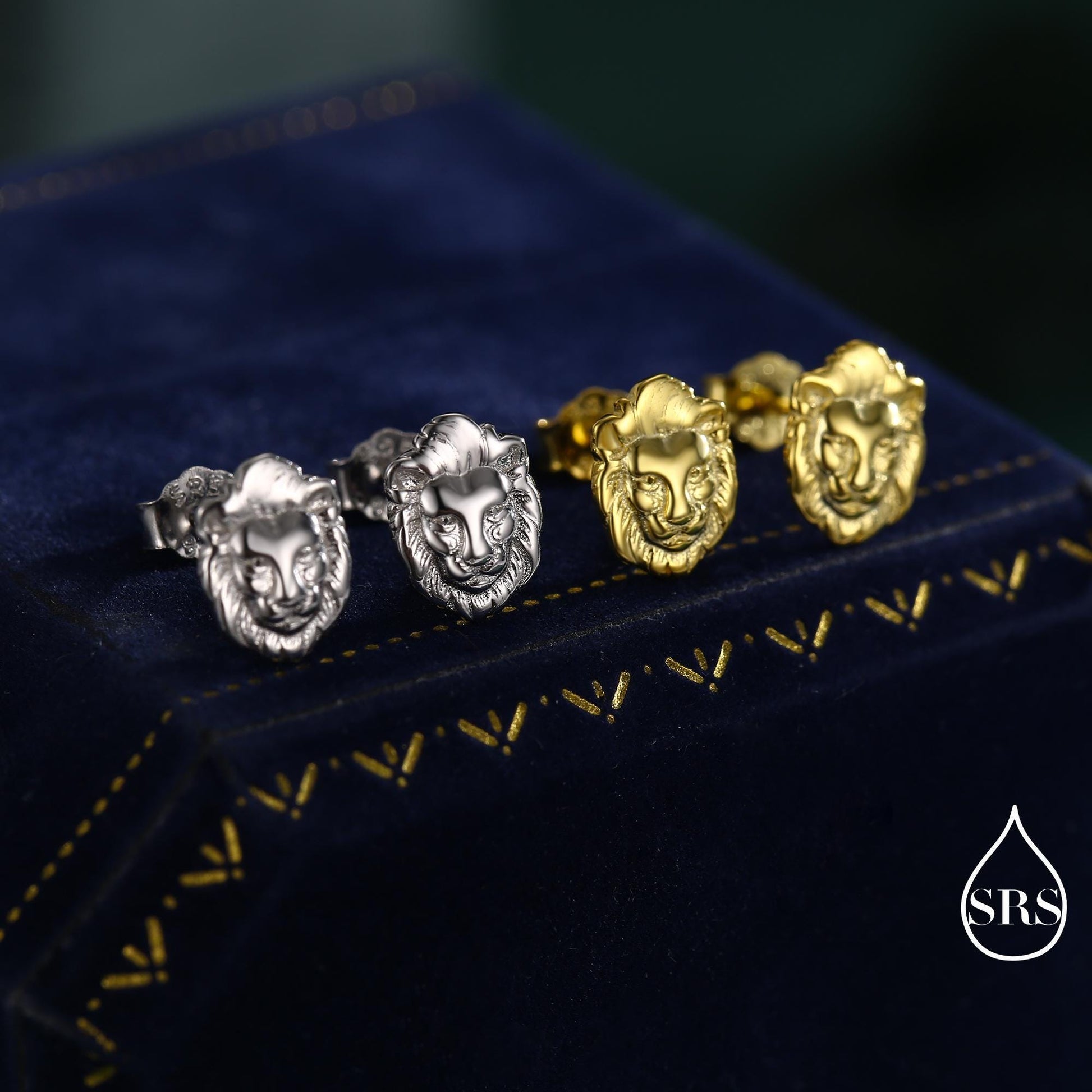 Lion Head Stud Earrings in Sterling Silver, Silver or Gold, Animal Earrings, Nature Inspired