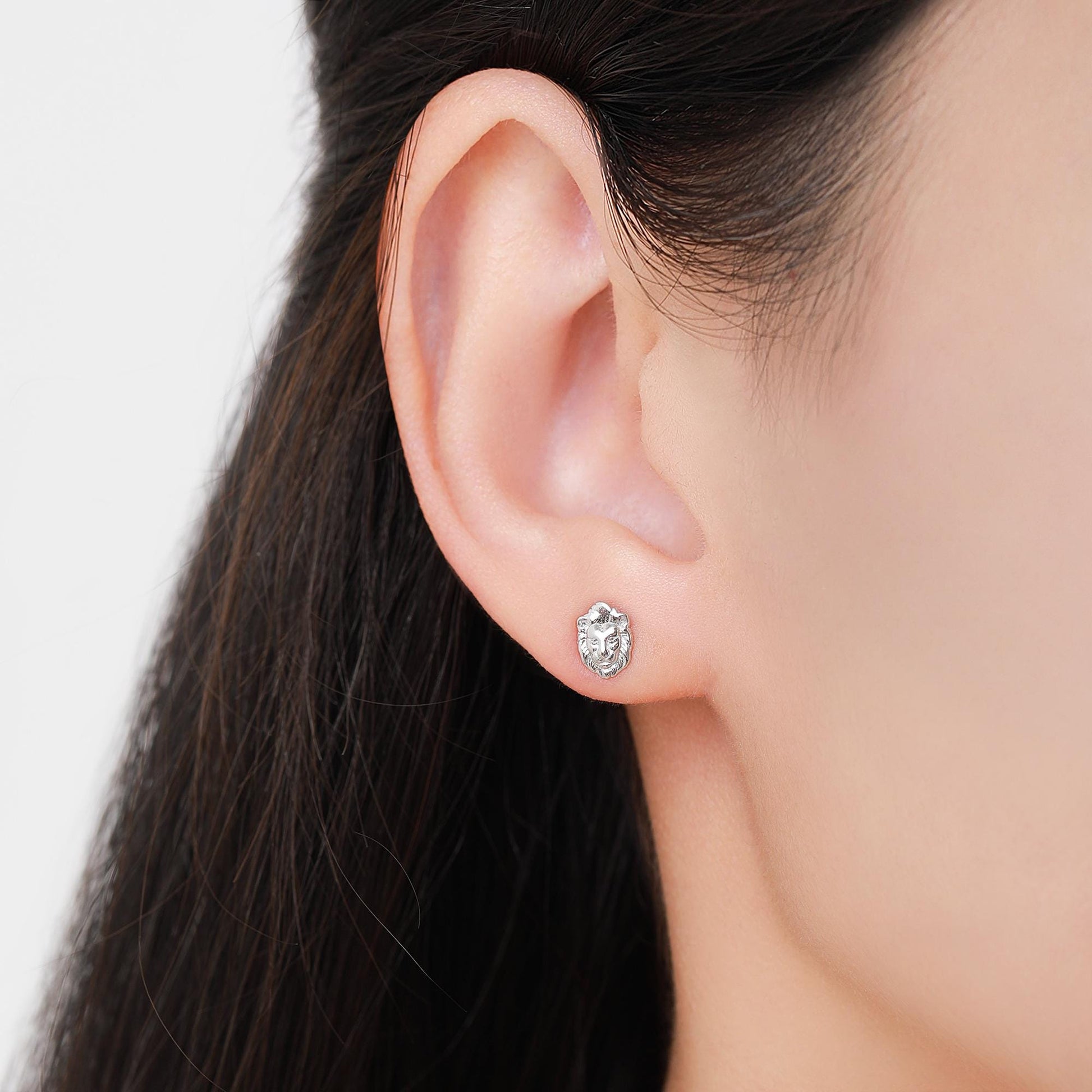 Lion Head Stud Earrings in Sterling Silver, Silver or Gold, Animal Earrings, Nature Inspired