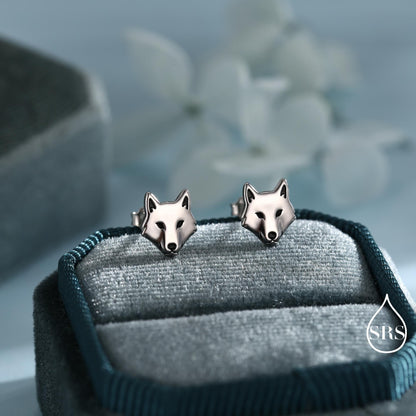 Wolf Head Stud Earrings in Sterling Silver, Silver or Gold or Rose Gold Finish, Wolf Earrings, Nature Inspired Animal Earrings