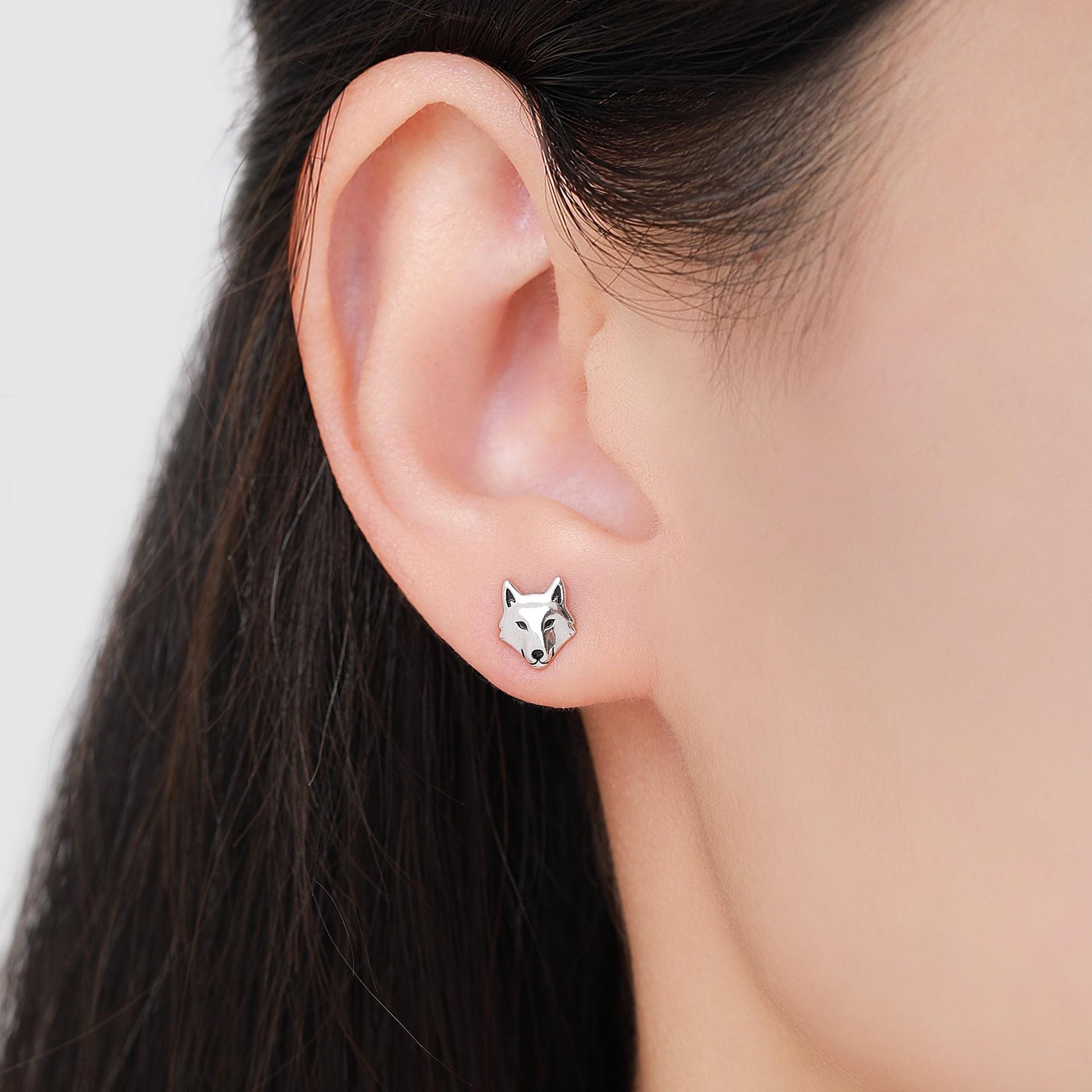 Wolf Head Stud Earrings in Sterling Silver, Silver or Gold or Rose Gold Finish, Wolf Earrings, Nature Inspired Animal Earrings