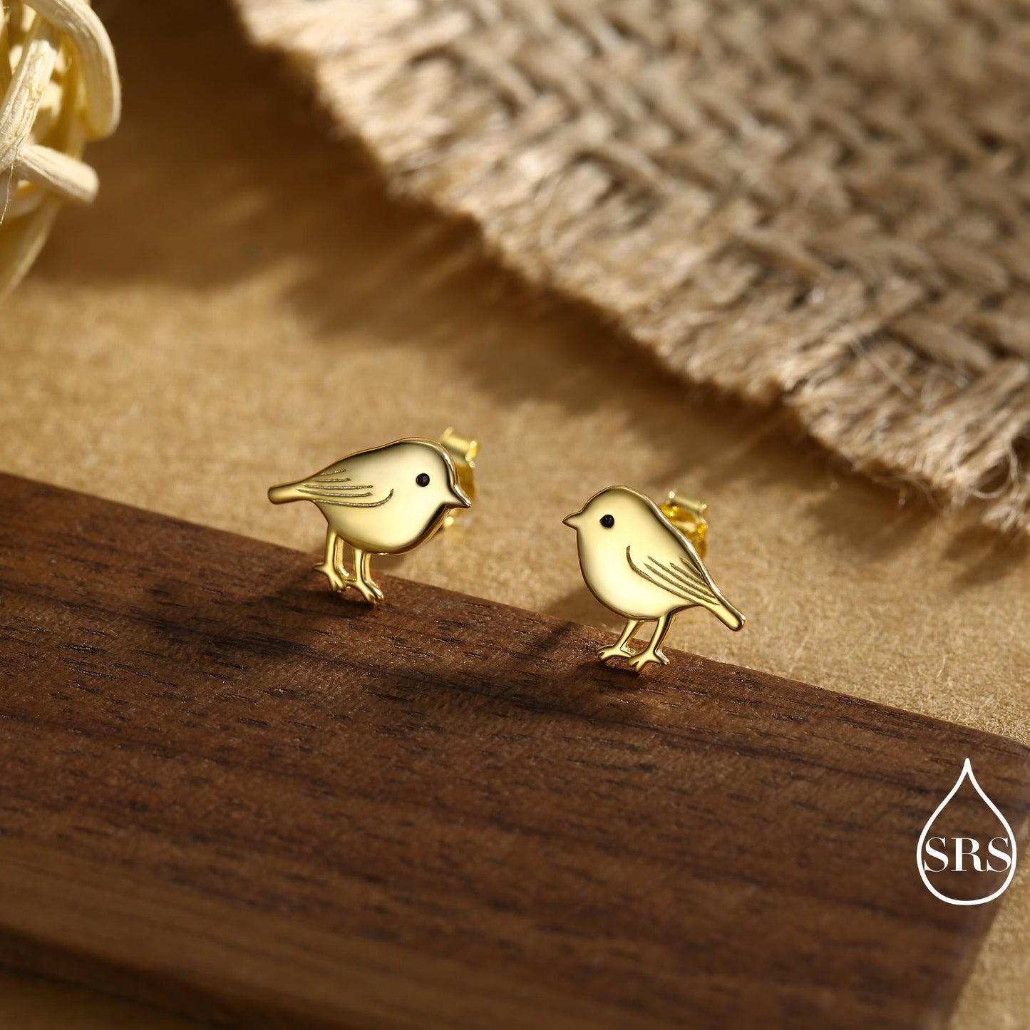 Chickadee Bird Stud Earrings in Sterling Silver, Silver or Gold or Rose Gold, Polished Cute Bird Earrings, Nature Inspired Animal Earrings