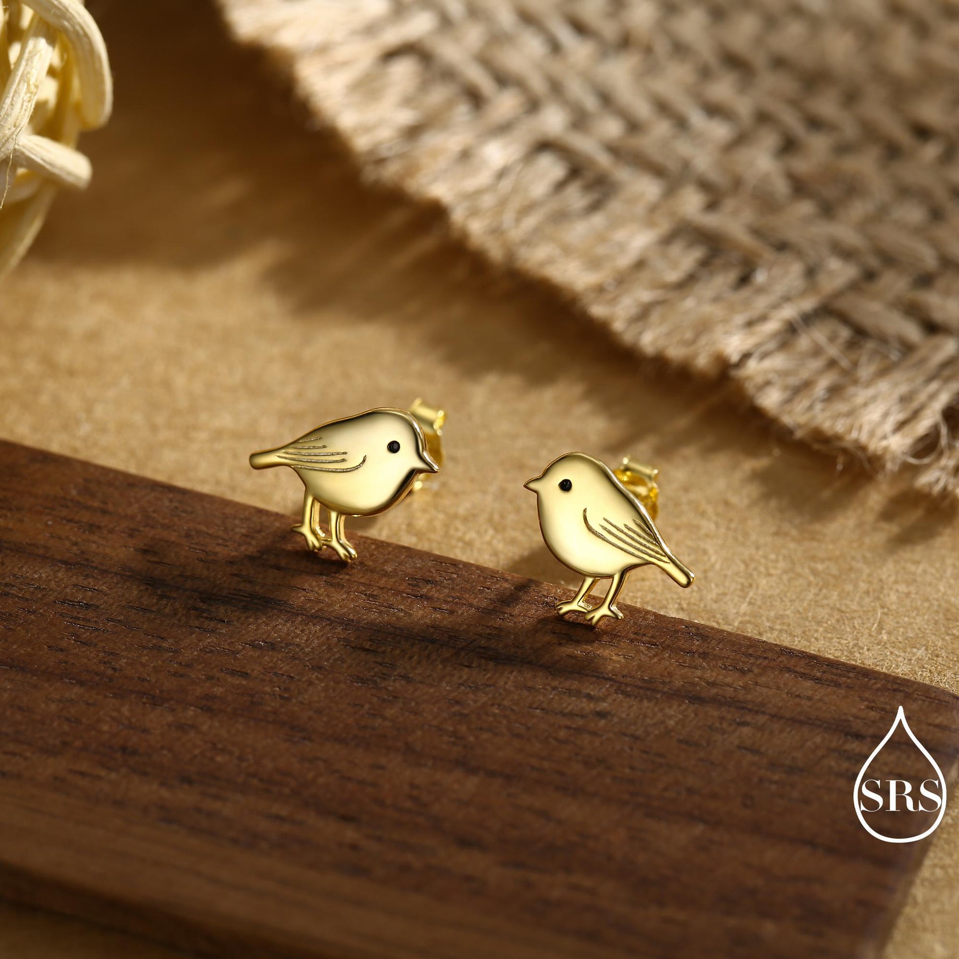 Chickadee Bird Stud Earrings in Sterling Silver, Silver or Gold or Rose Gold, Polished Cute Bird Earrings, Nature Inspired Animal Earrings