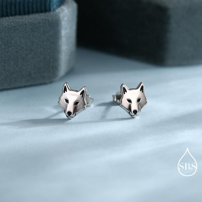Wolf Head Stud Earrings in Sterling Silver, Silver or Gold or Rose Gold Finish, Wolf Earrings, Nature Inspired Animal Earrings