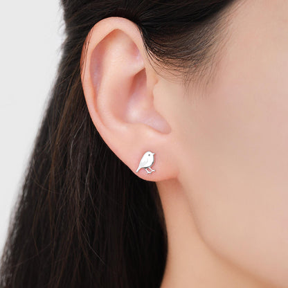 Chickadee Bird Stud Earrings in Sterling Silver, Silver or Gold or Rose Gold, Polished Cute Bird Earrings, Nature Inspired Animal Earrings