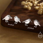 Chickadee Bird Stud Earrings in Sterling Silver, Brushed Textured Finish, Cute Bird Earrings, Nature Inspired Animal Earrings