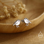 Chickadee Bird Stud Earrings in Sterling Silver, Brushed Textured Finish, Cute Bird Earrings, Nature Inspired Animal Earrings