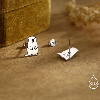 Groundhog Sterling Silver Stud Earrings, Silver or Gold or Rose Gold Finish, Small Beaver Dog Earrings, Nature Inspired Animal Earrings
