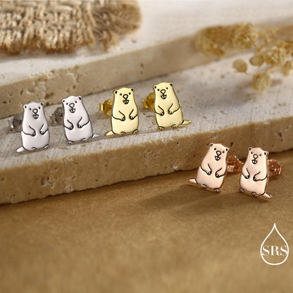 Groundhog Sterling Silver Stud Earrings, Silver or Gold or Rose Gold Finish, Small Beaver Dog Earrings, Nature Inspired Animal Earrings