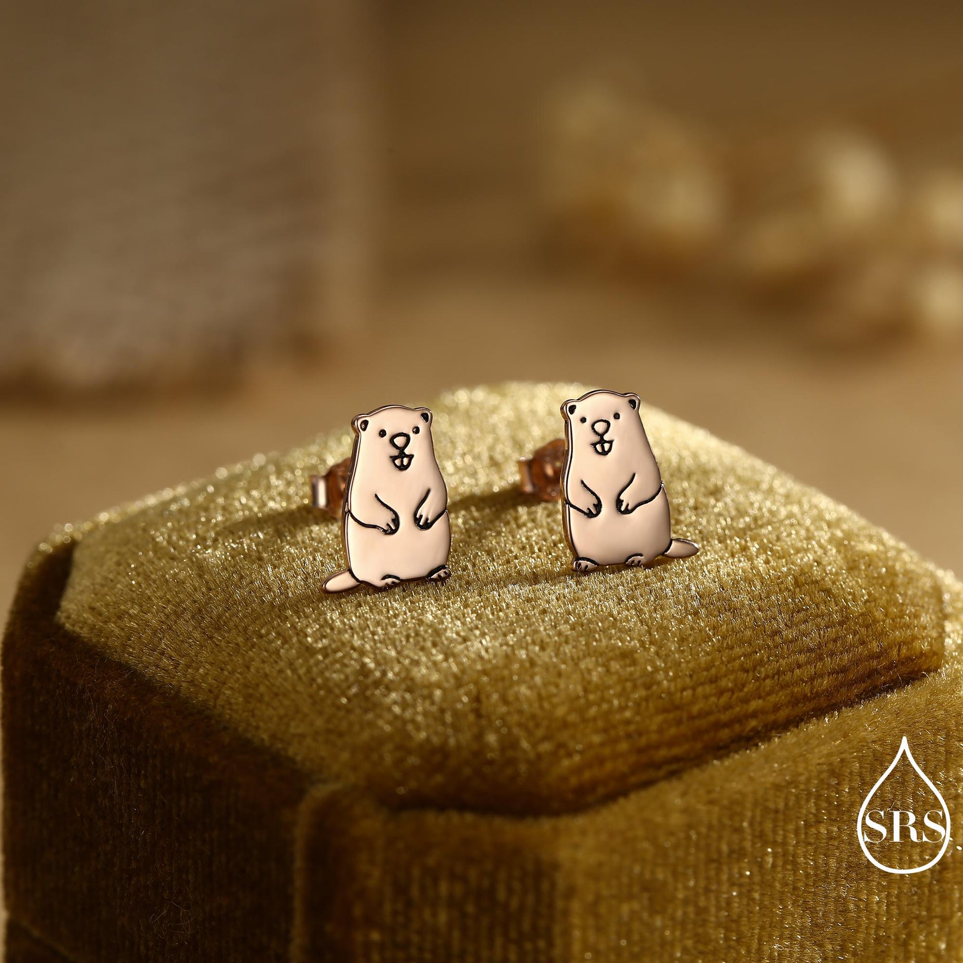 Groundhog Sterling Silver Stud Earrings, Silver or Gold or Rose Gold Finish, Small Beaver Dog Earrings, Nature Inspired Animal Earrings
