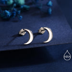 Sterling Silver Crescent Moon Stud Earrings, Celestial Moon Earrings