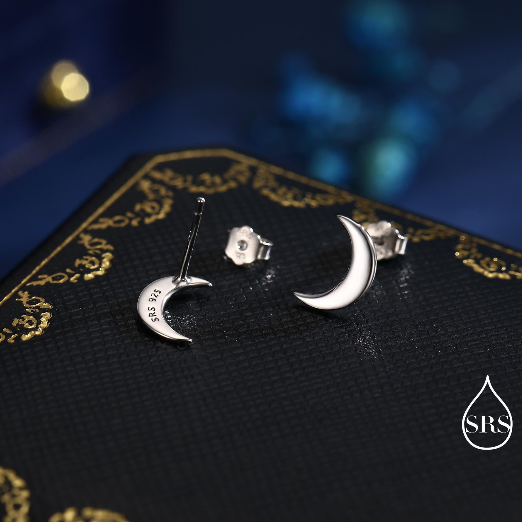 Sterling Silver Crescent Moon Stud Earrings, Celestial Moon Earrings