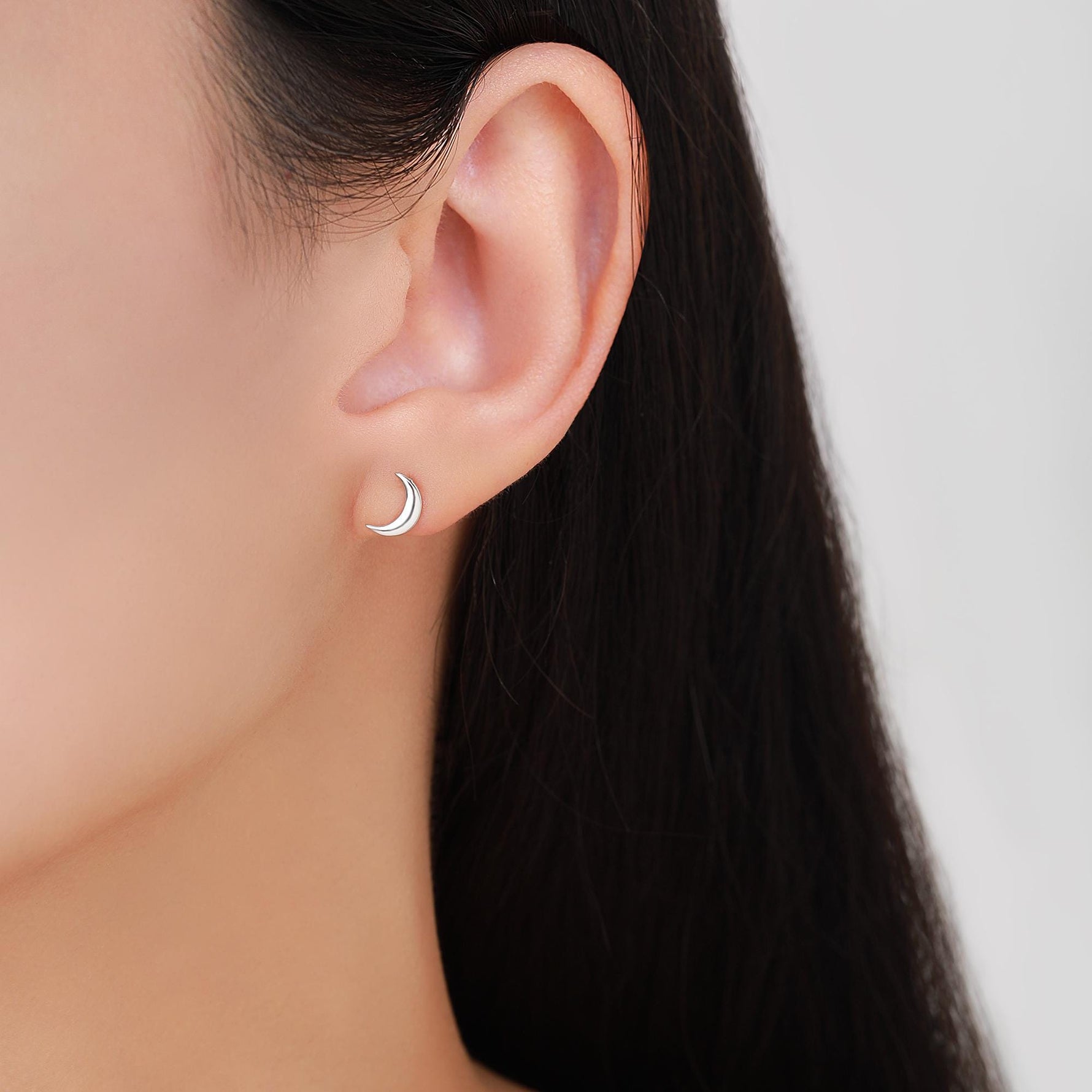 Sterling Silver Crescent Moon Stud Earrings, Celestial Moon Earrings