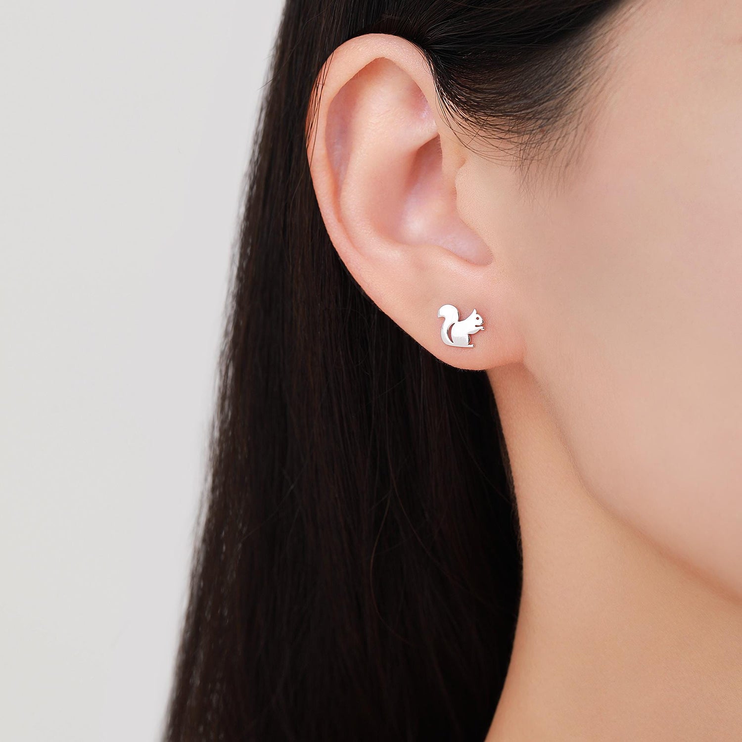 Mismatched Squirrel and Acorn Stud Earrings in Sterling Silver, Silver or Gold, Squirrel Earrings, Asymmetric Squirrel and Nut Earrings