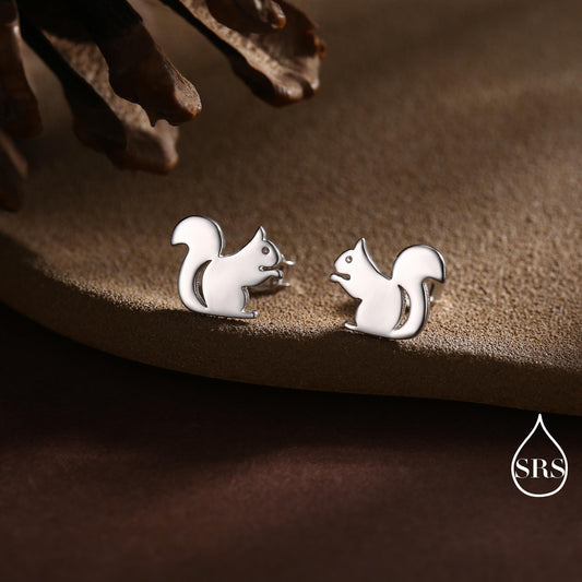 Squirrel Stud Earrings in Sterling Silver, Cute Fun Quirky, Gift for Her, Animal Lover, Nature Inspired D11