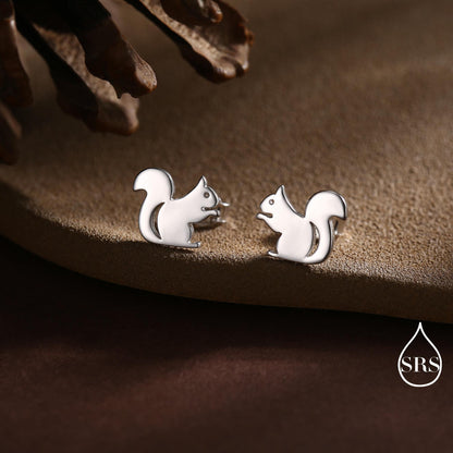 Squirrel Stud Earrings in Sterling Silver, Cute Fun Quirky, Gift for Her, Animal Lover, Nature Inspired