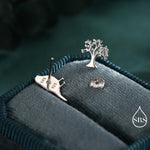 Mismatched Robin Bird and Tree Stud Earrings in Sterling Silver, Cute Enamel Robin Bird Earrings, Nature Inspired Animal Earrings