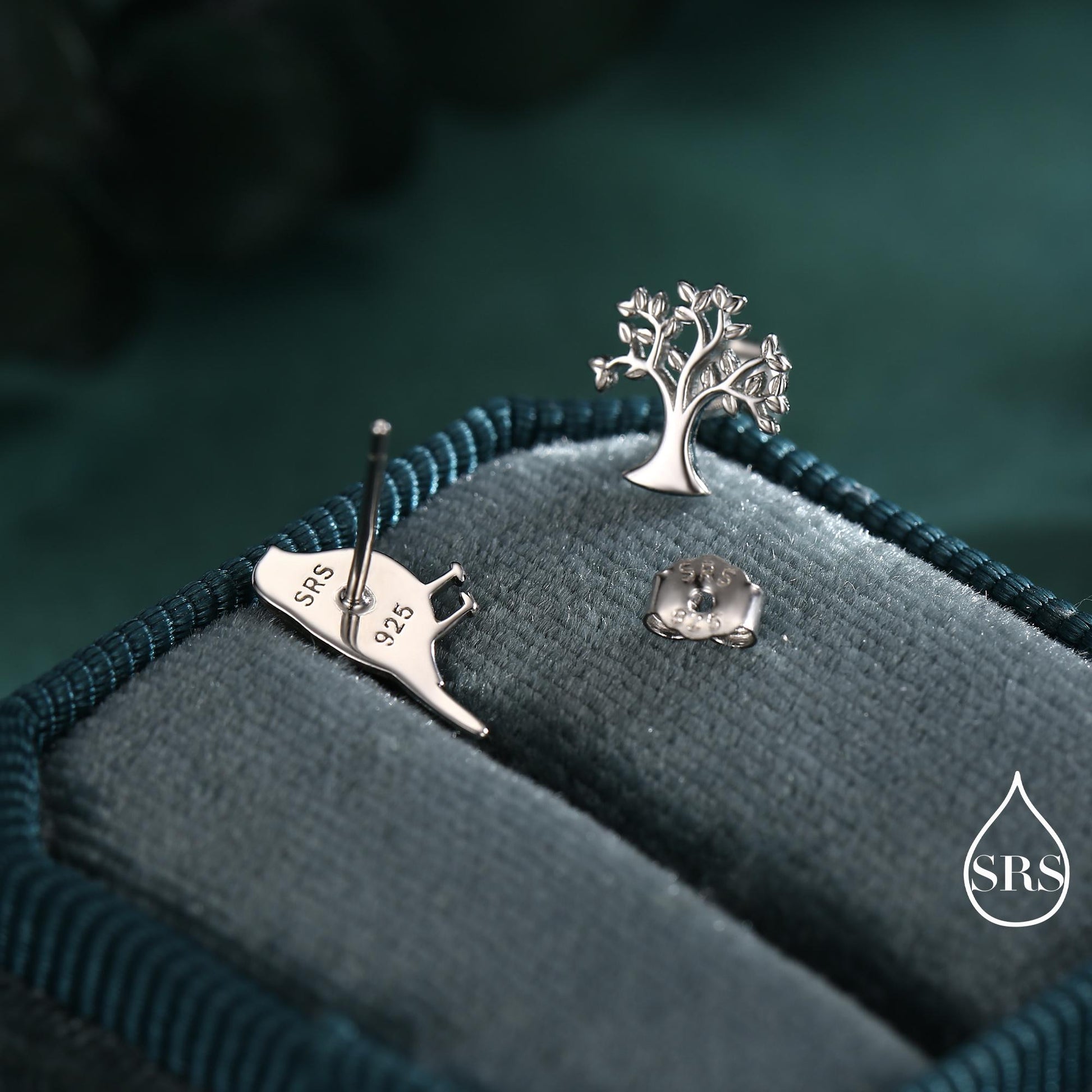 Mismatched Robin Bird and Tree Stud Earrings in Sterling Silver, Cute Enamel Robin Bird Earrings, Nature Inspired Animal Earrings