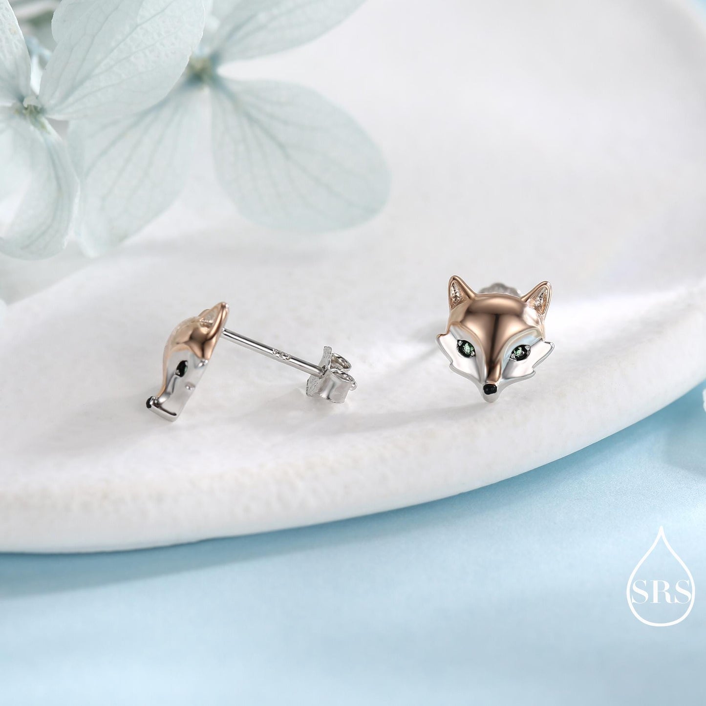 Fox Head Stud Earrings in Sterling Silver - Animal Stud Earrings - Cute, Fun, Whimsical