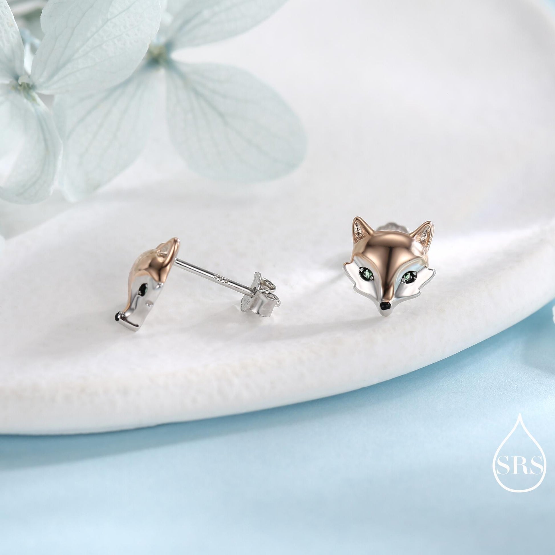 Fox Head Stud Earrings in Sterling Silver - Animal Stud Earrings - Cute, Fun, Whimsical