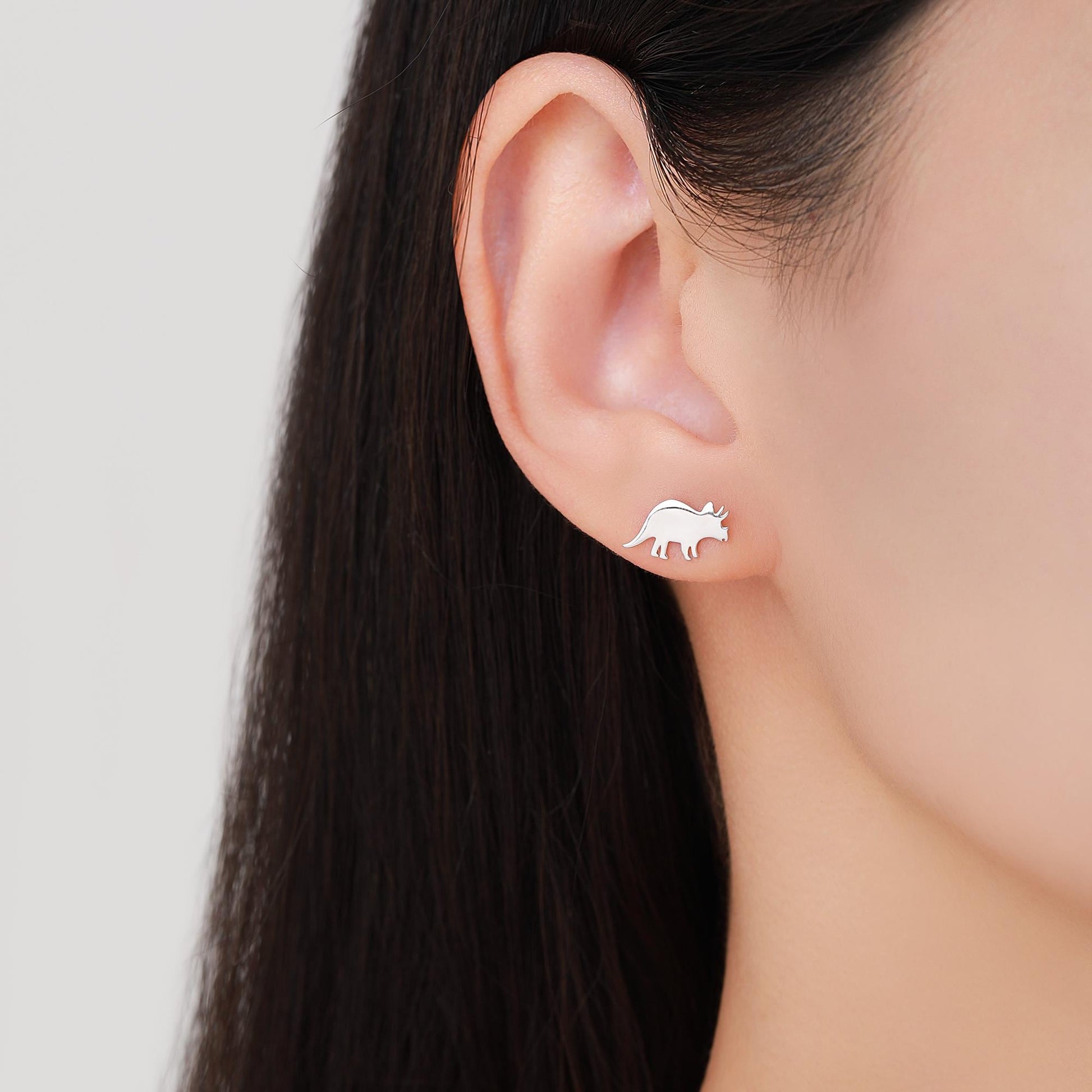 Tricerotops Dinosaur Stud Earrings in Sterling Silver, Cute Fun Quirky Animal Jewellery, Jewelry Gift for Her, Animal Lover
