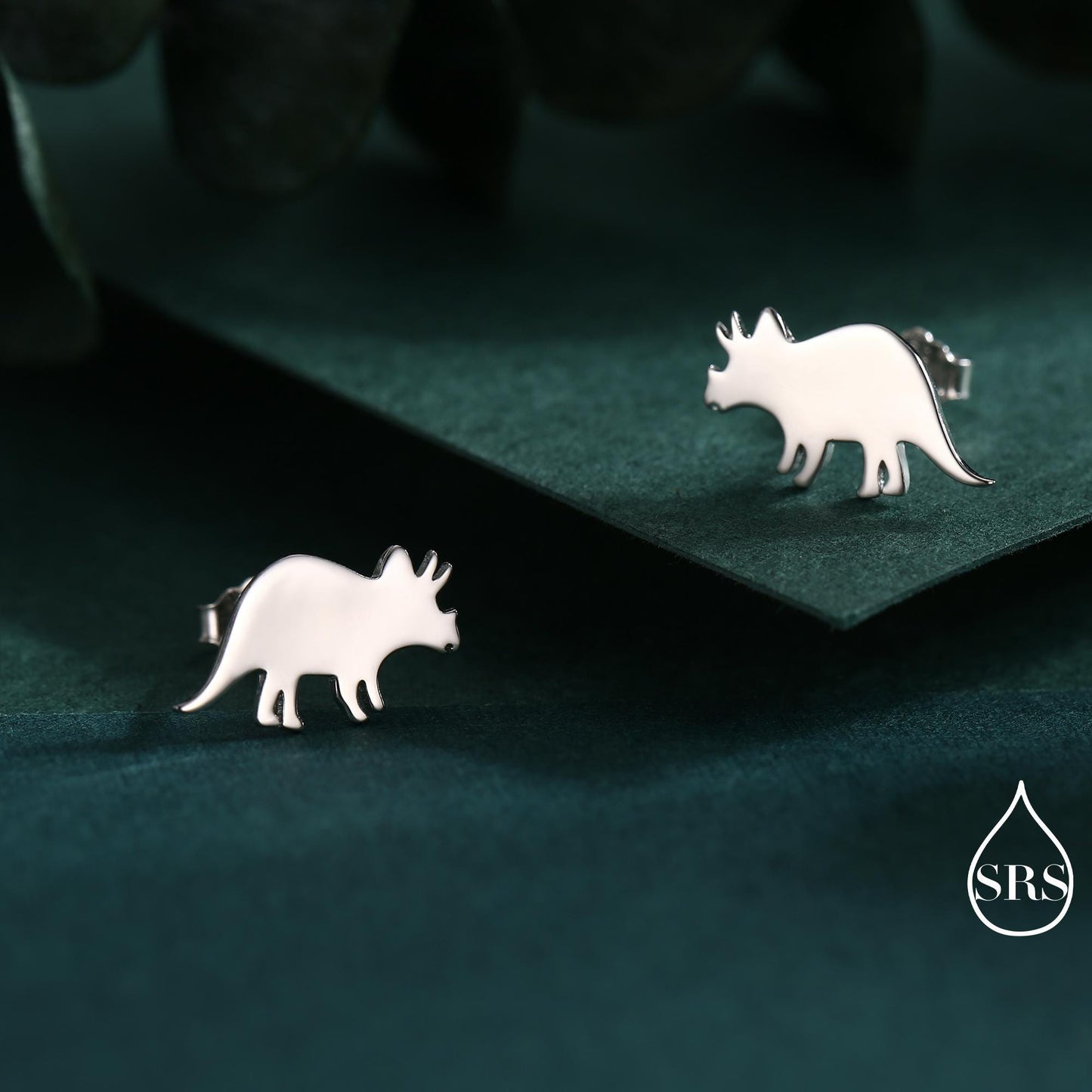Tricerotops Dinosaur Stud Earrings in Sterling Silver, Cute Fun Quirky Animal Jewellery, Jewelry Gift for Her, Animal Lover