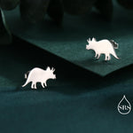 Tricerotops Dinosaur Stud Earrings in Sterling Silver, Cute Fun Quirky Animal Jewellery, Jewelry Gift for Her, Animal Lover