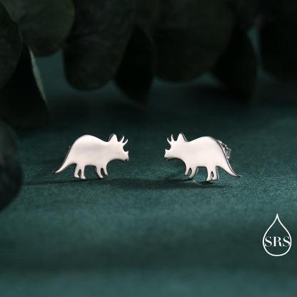 Tricerotops Dinosaur Stud Earrings in Sterling Silver, Cute Fun Quirky Animal Jewellery, Jewelry Gift for Her, Animal Lover