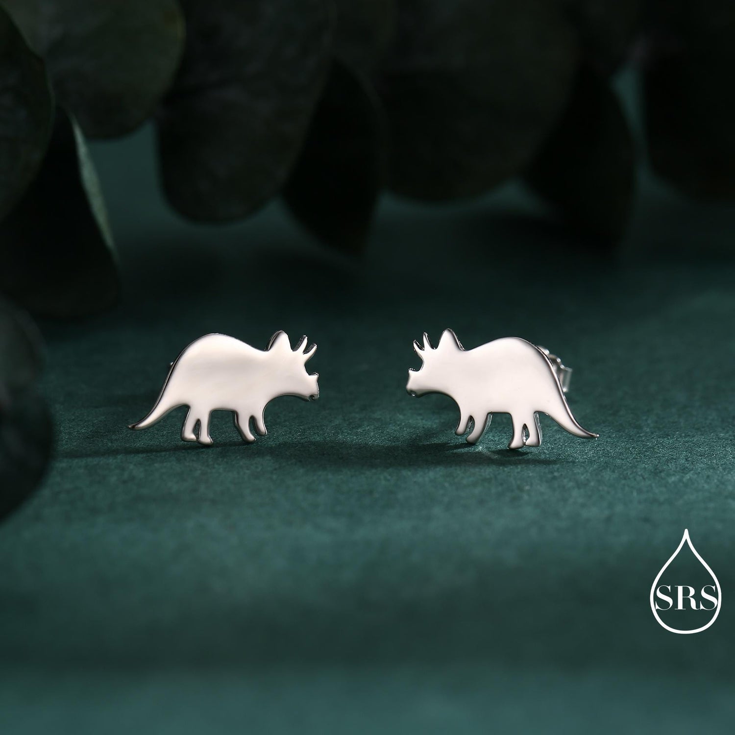 Tricerotops Dinosaur Stud Earrings in Sterling Silver, Cute Fun Quirky Animal Jewellery, Jewelry Gift for Her, Animal Lover