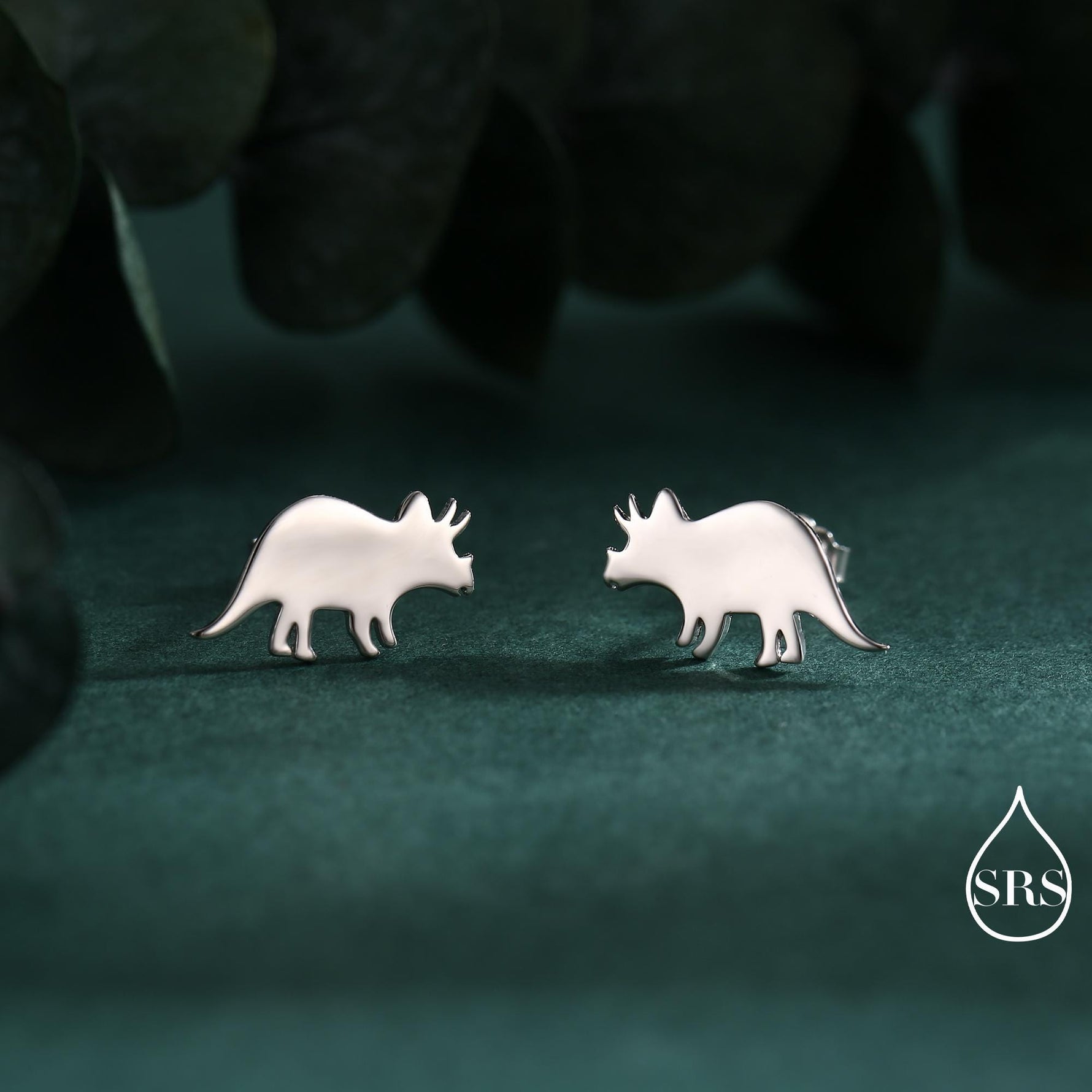 Tricerotops Dinosaur Stud Earrings in Sterling Silver, Cute Fun Quirky Animal Jewellery, Jewelry Gift for Her, Animal Lover