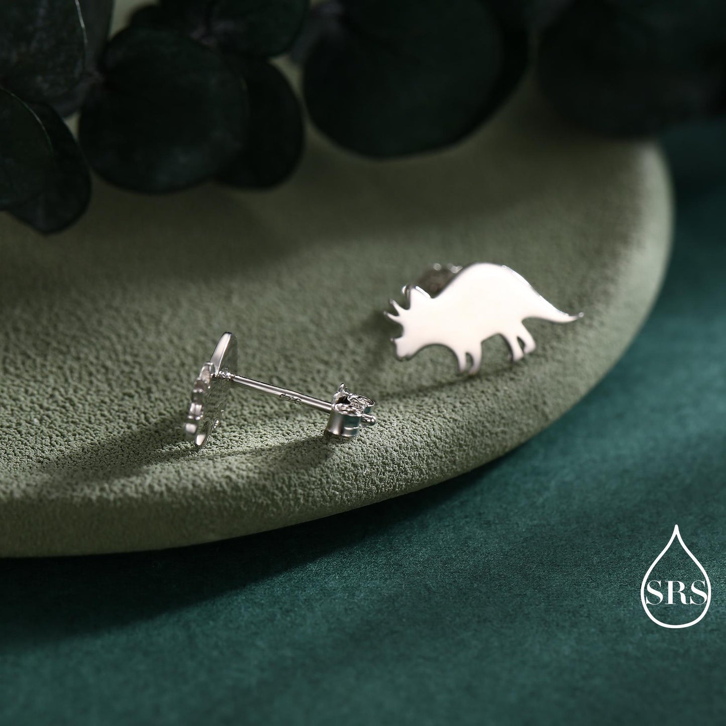 Tricerotops Dinosaur Stud Earrings in Sterling Silver, Cute Fun Quirky Animal Jewellery, Jewelry Gift for Her, Animal Lover