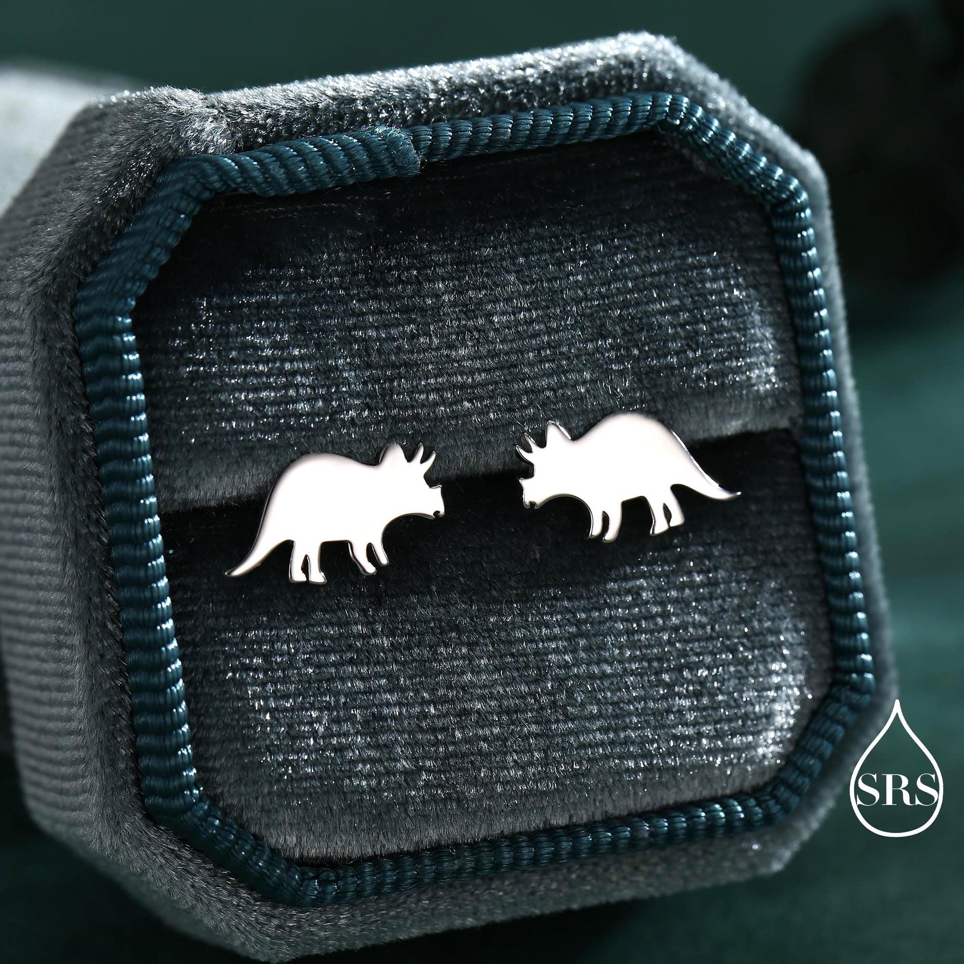 Tricerotops Dinosaur Stud Earrings in Sterling Silver, Cute Fun Quirky Animal Jewellery, Jewelry Gift for Her, Animal Lover
