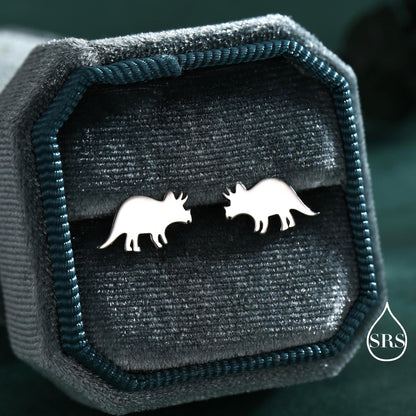Tricerotops Dinosaur Stud Earrings in Sterling Silver, Cute Fun Quirky Animal Jewellery, Jewelry Gift for Her, Animal Lover