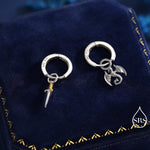 Sterling Silver Mismatched Dragon and Sword Huggie Hoops, Detachable Asymmetric Dragon and Sword Hoop Earrings