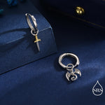 Sterling Silver Mismatched Dragon and Sword Huggie Hoops, Detachable Asymmetric Dragon and Sword Hoop Earrings