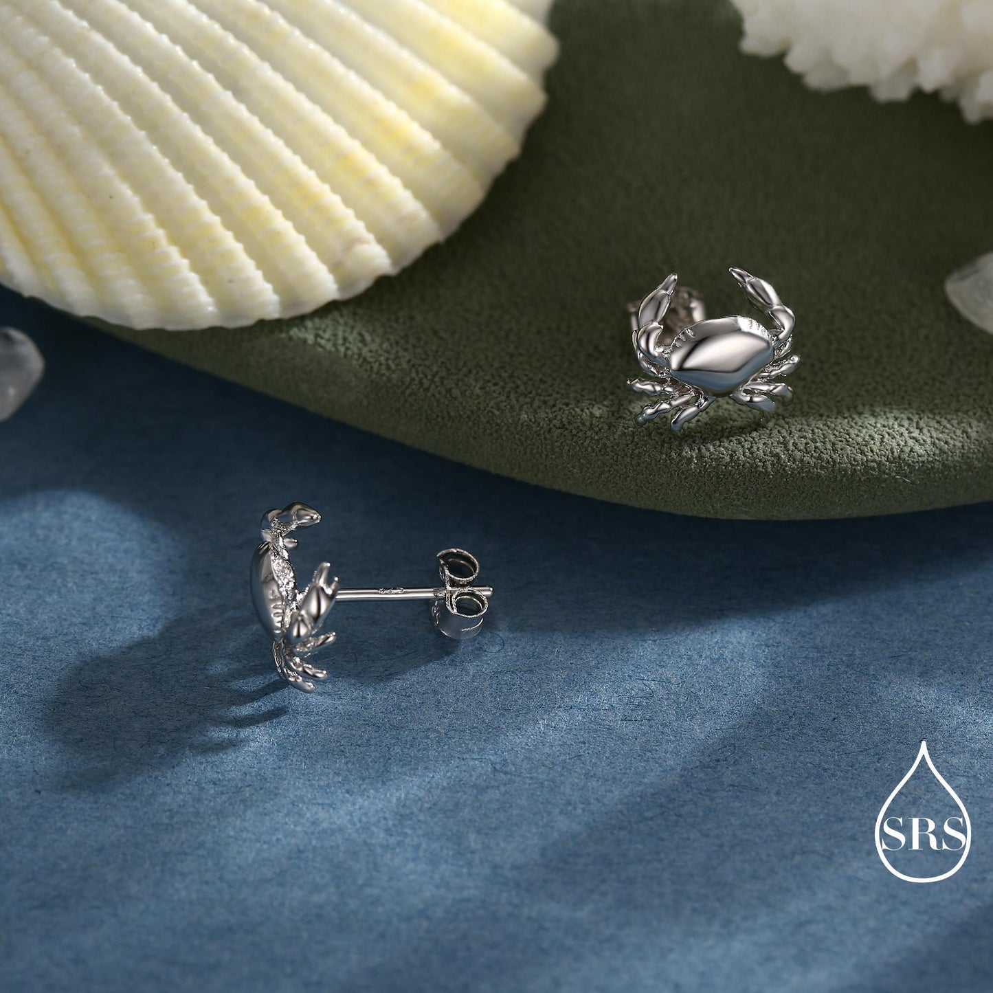 Crab Stud Earrings in Sterling Silver- 3D Crab - Seaside Memories - Sea Earrings - Ocean - Cute, Fun, Whimsical and Pretty Jewellery